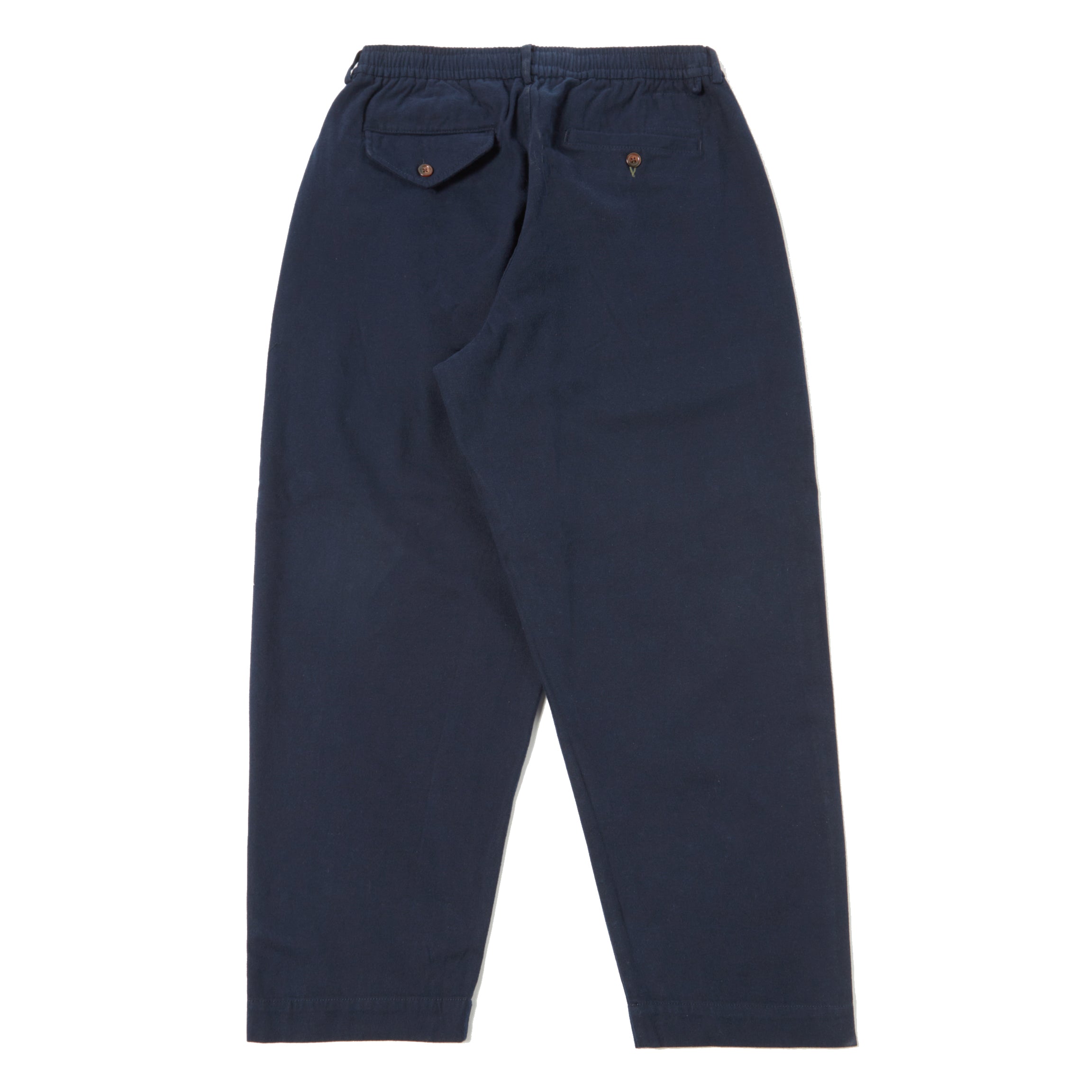 Pleated Track Pants - Navy Brushed Moleskin