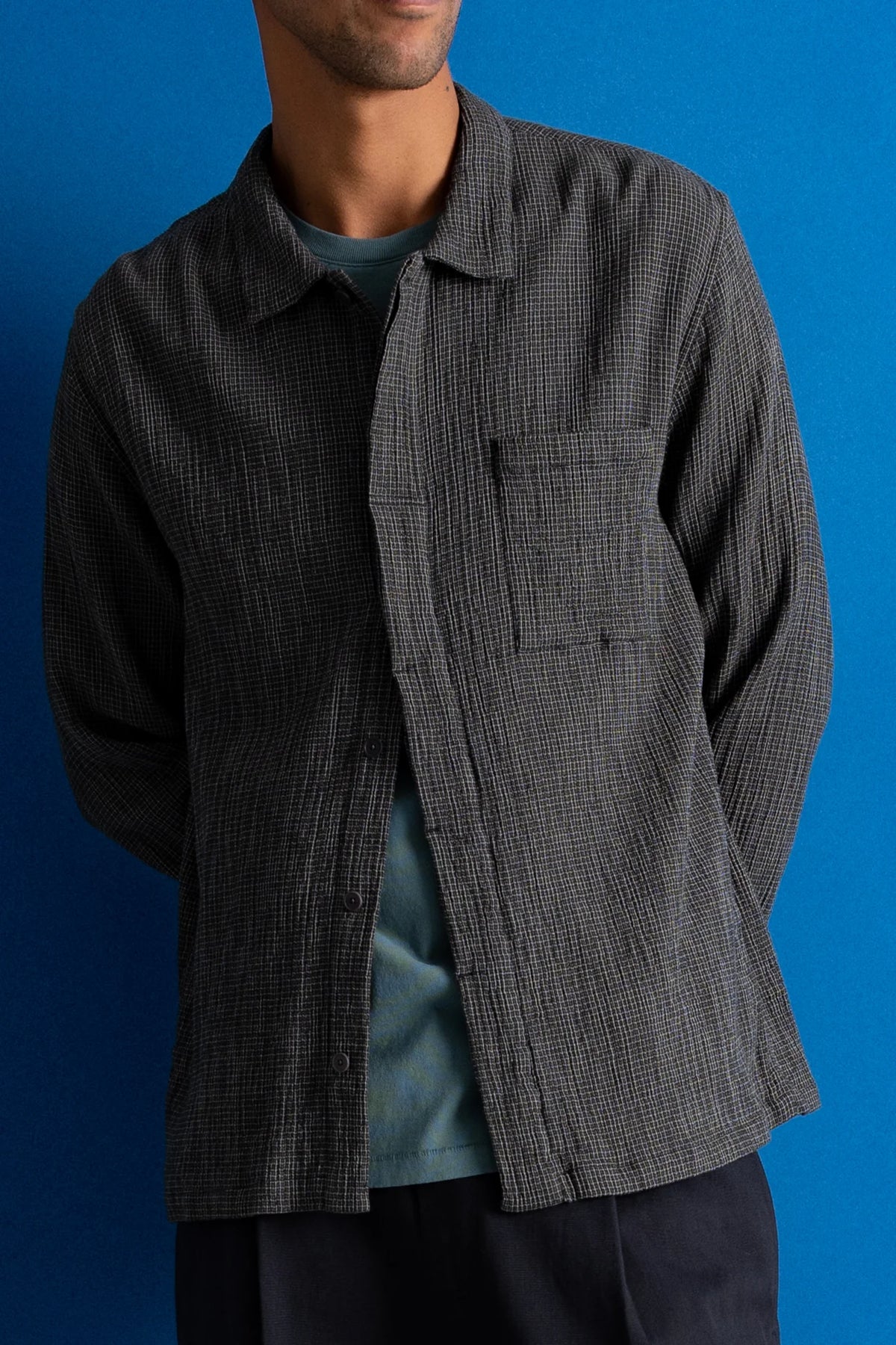 Patch Shirt - Black Mini Grid Check
