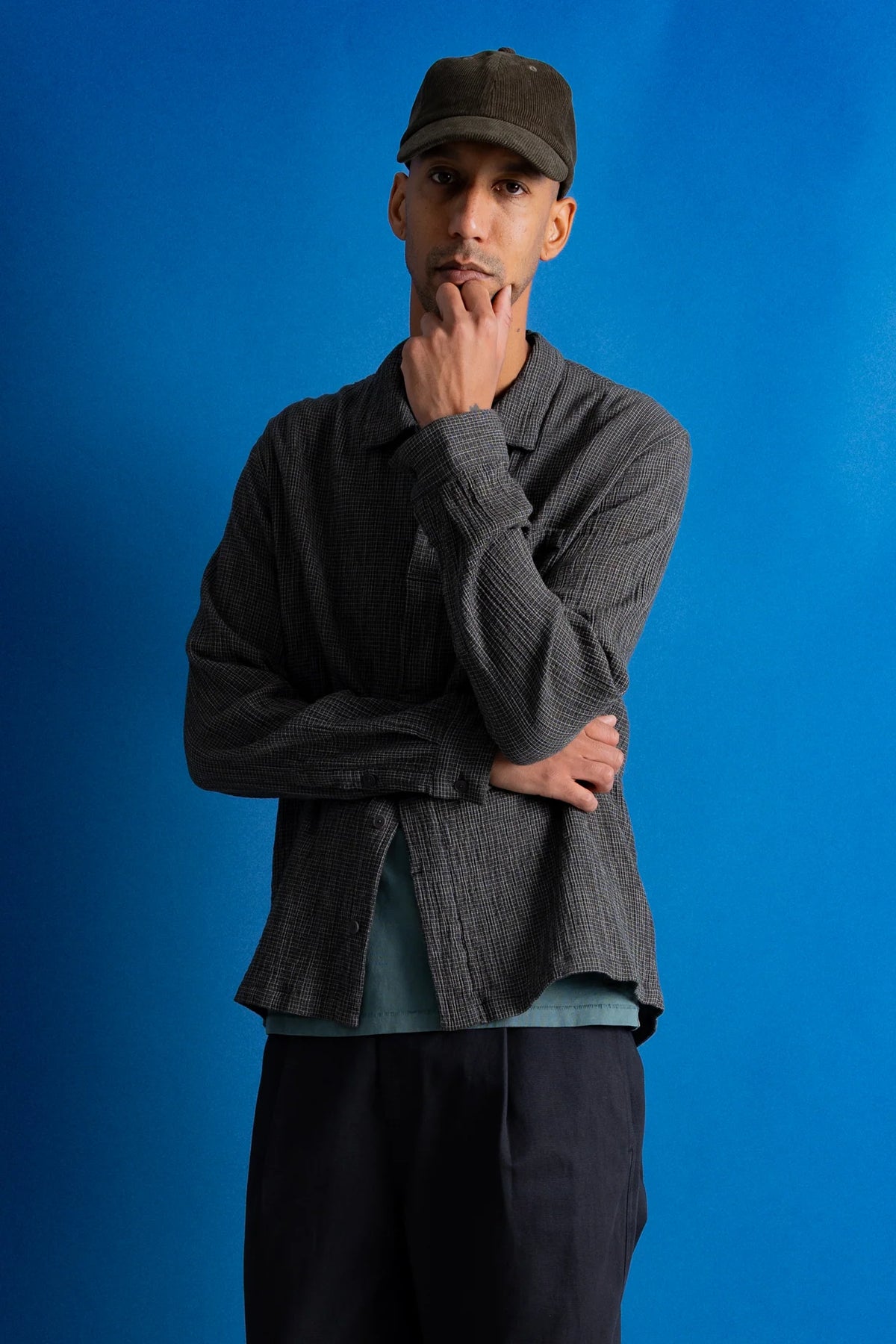 Patch Shirt - Black Mini Grid Check