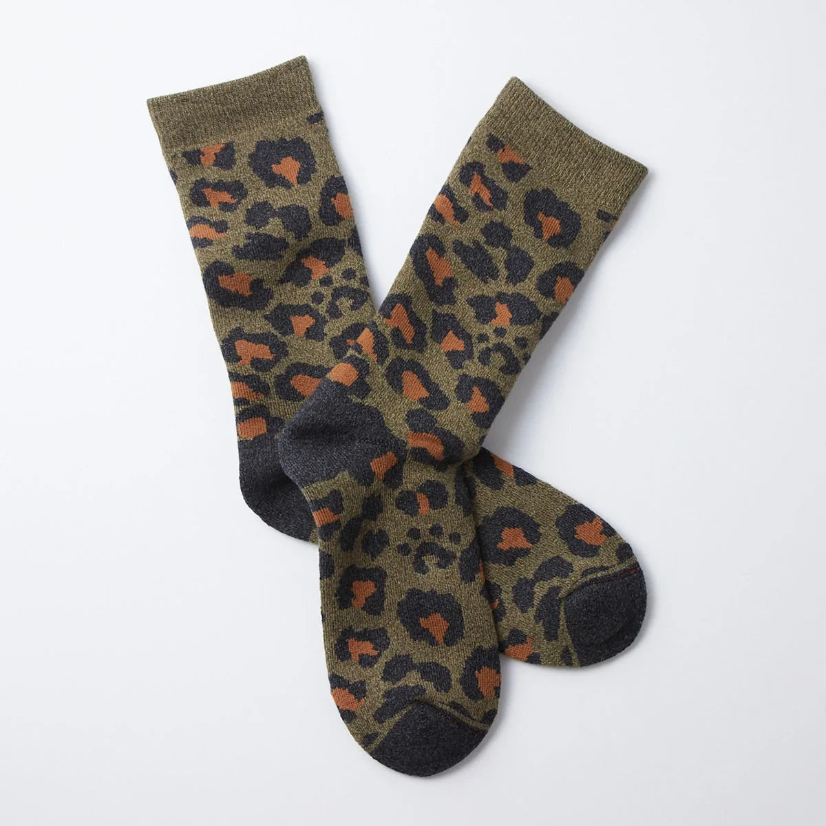 Pile Leopard Socks - D.Olive