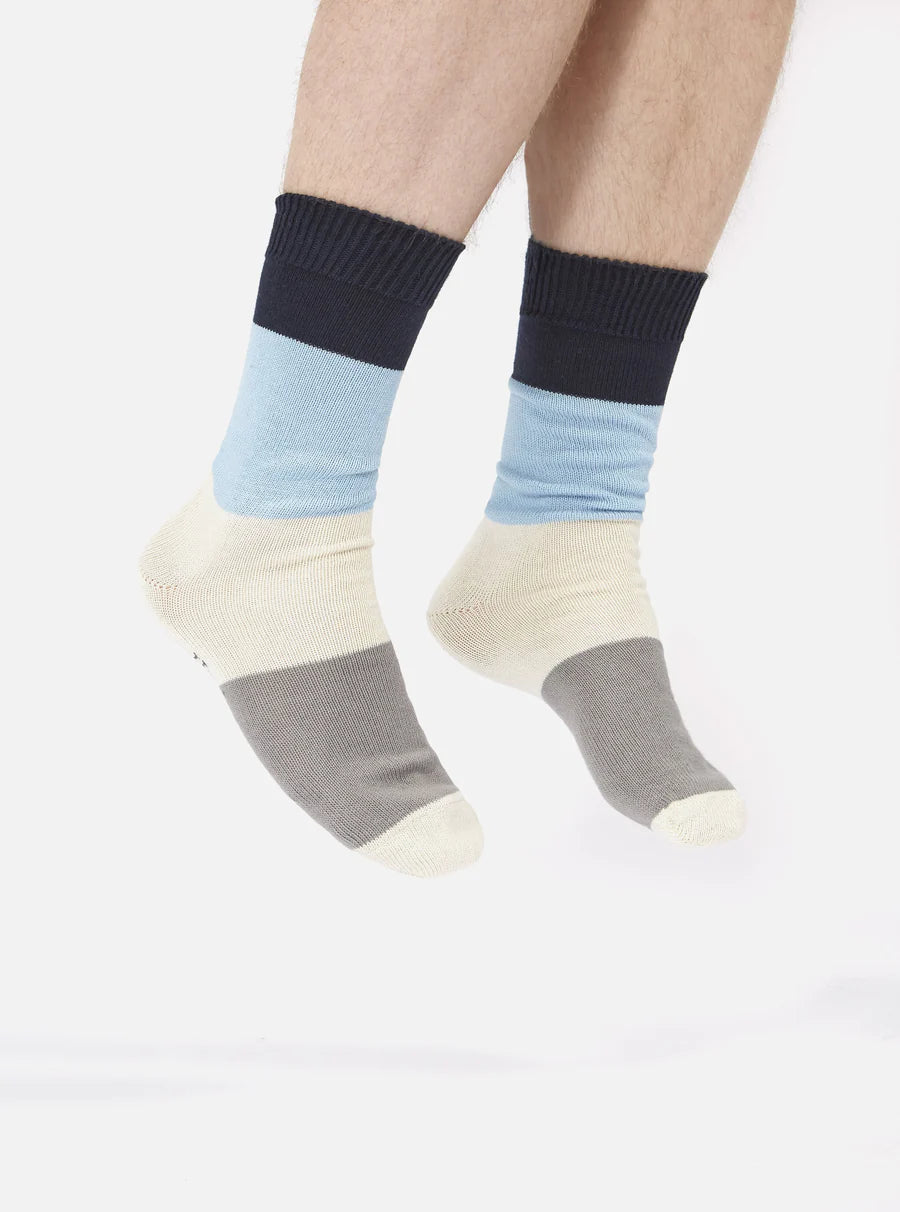 Bold Stripe Sock - Navy/Sky Cotton