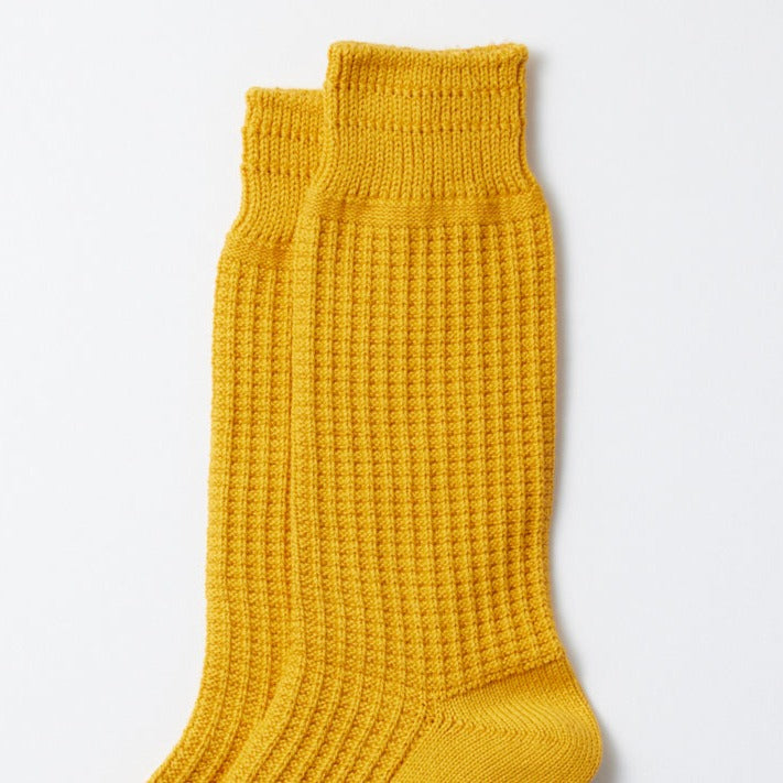 Cotton Waffle Crew Socks - Mustard