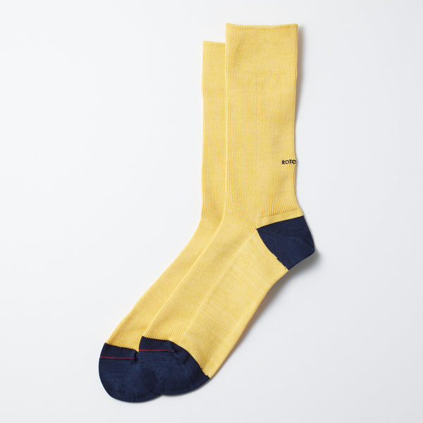 Organic Cotton/Poly Mix Ribbed Crew Socks- Yellow/Navy