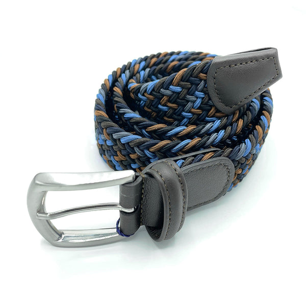 Woven Elasticated Belt - Brown/Blue/Black