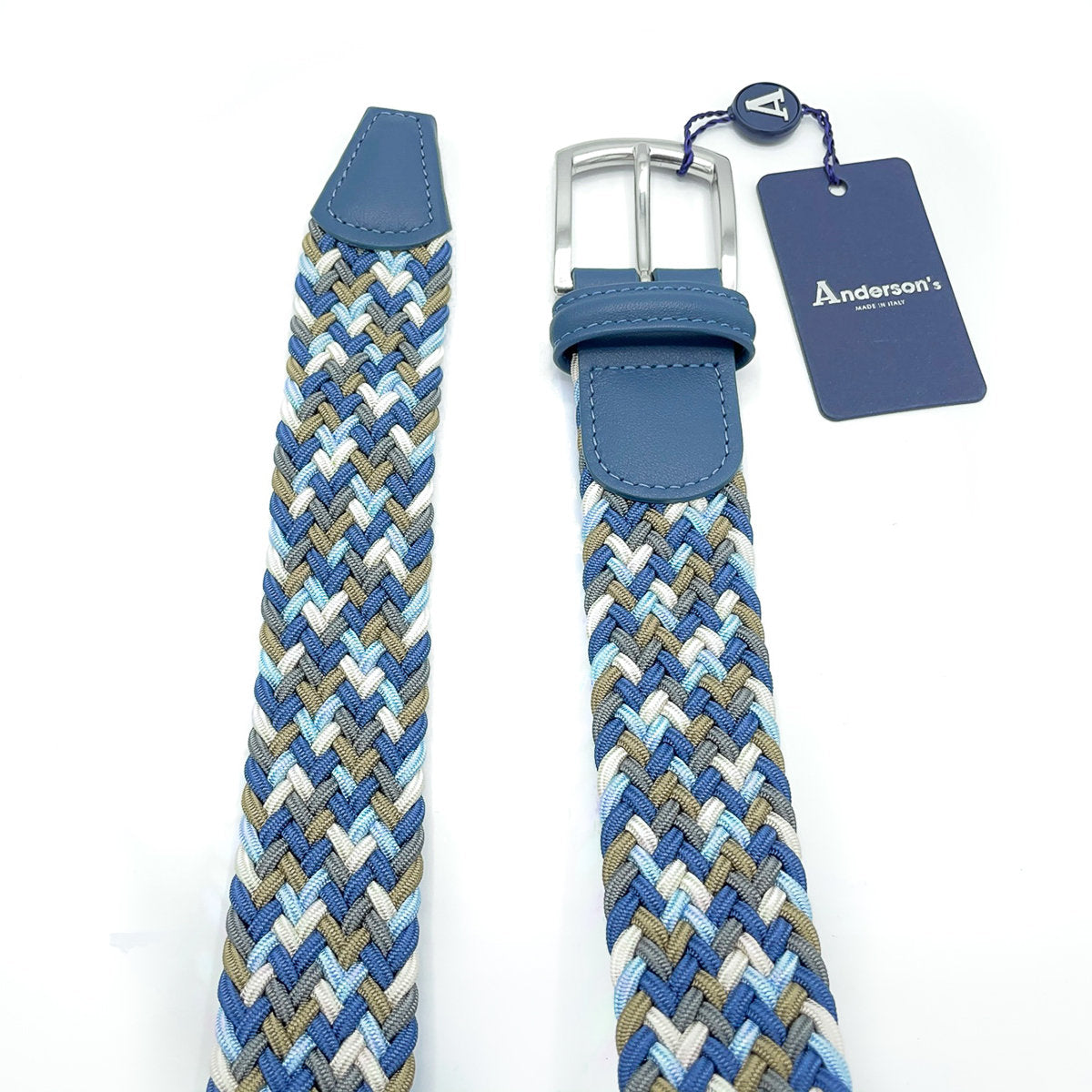 Belt - Blue/Olive/Grey Woven Elasticated