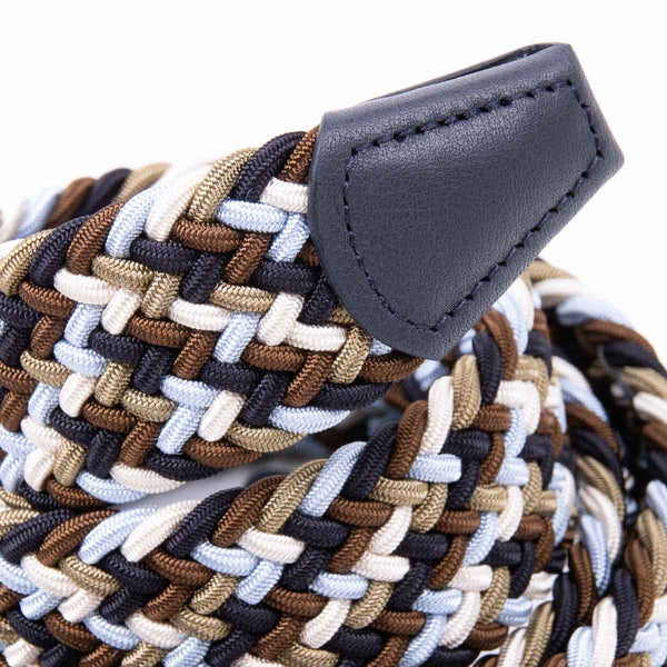 Woven Elasticated Belt - Blue/Brown/Cream