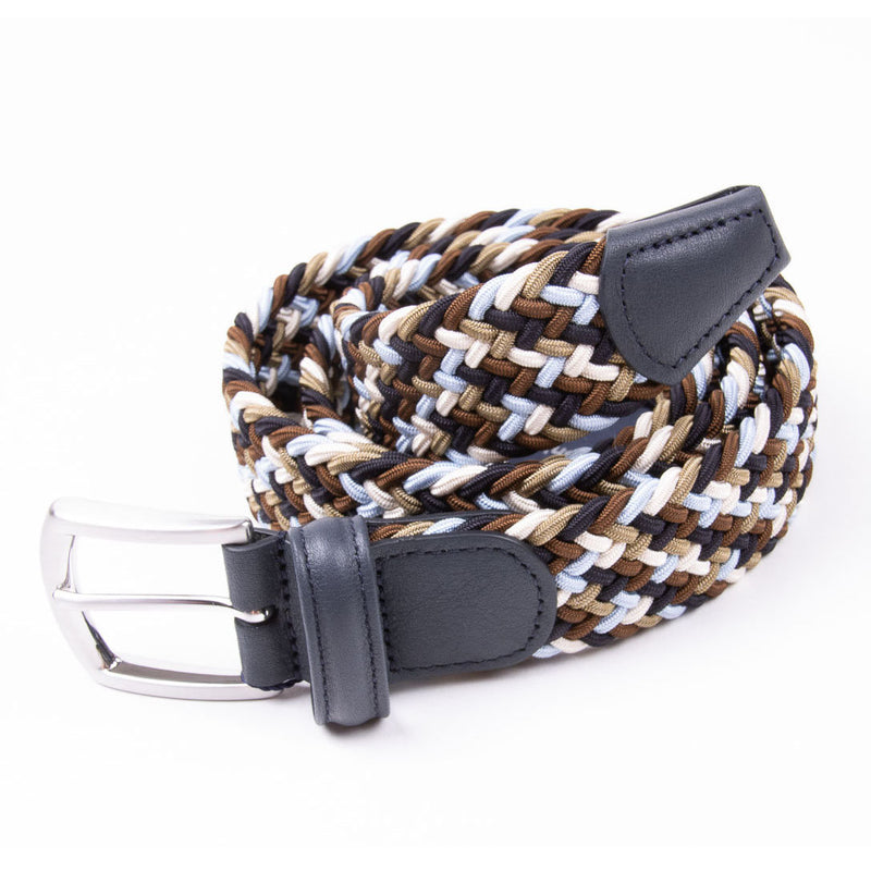 Woven Elasticated Belt - Blue/Brown/Cream
